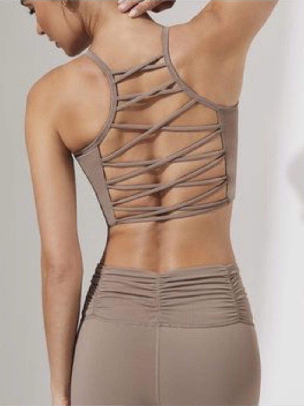 Carbon38 Taupe Strappy Ladder-Back Sports Bra